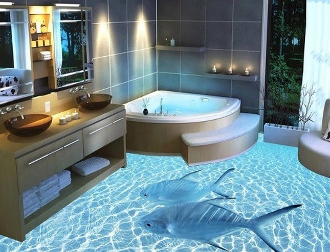 Độc đáo, lạ mắt với ý tưởng sàn 3D cho phòng tắm hiện đại 