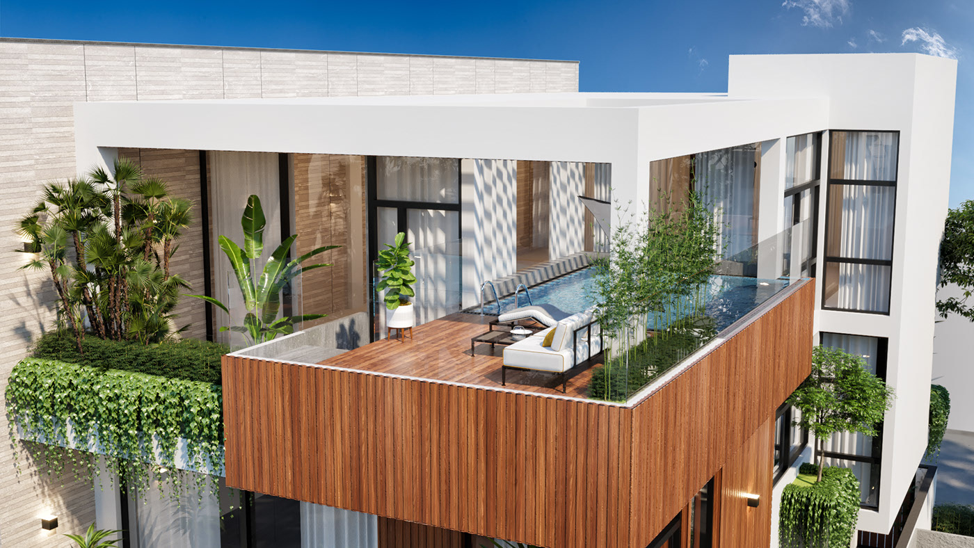 Thiết kế biệt thự 3 tầng có bể bơi trên sân thượng cực kỳ tiện nghi | ROMAN