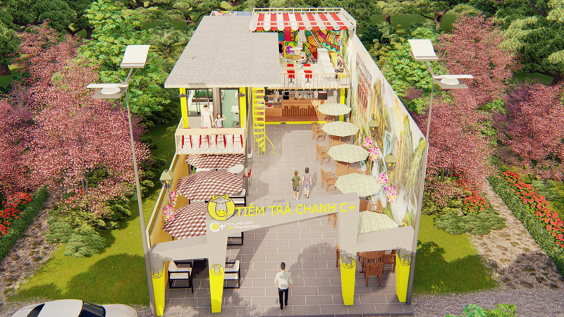 cafe container design - thiết kế nhà container 2 tầng