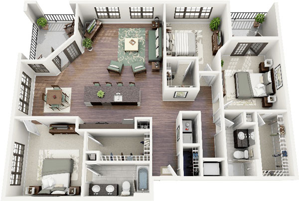 Thiết kế nội thất chung cư 3 phòng ngủ phong cách hiện đại