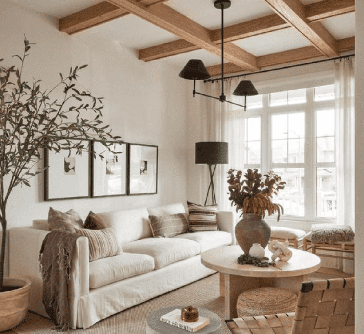 Đèn trần gỗ thiết kế tinh tế trang trí phòng khách