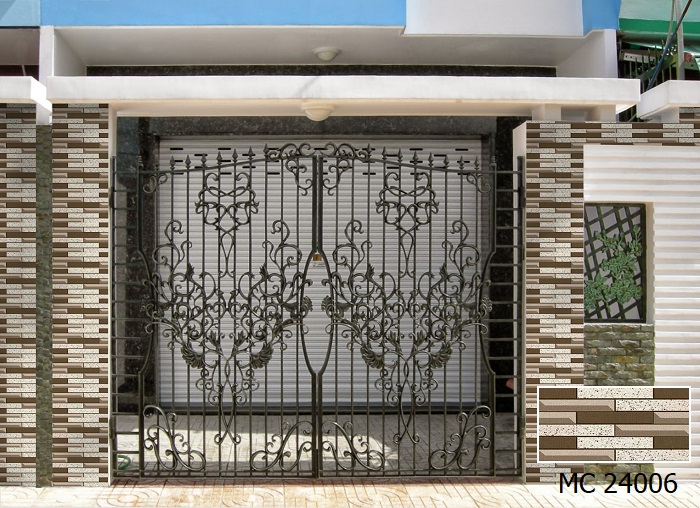 Gạch ốp cổng mang tới nét đẹp đơn giản và trang nhã. Ngoài ra, tông màu này cũng dễ kết hợp với màu cổng