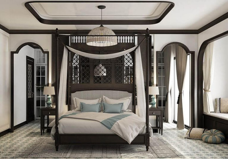 Phòng ngủ lãng mạn, ấm áp với thiết kế giường ngủ bằng khung gỗ tự nhiên