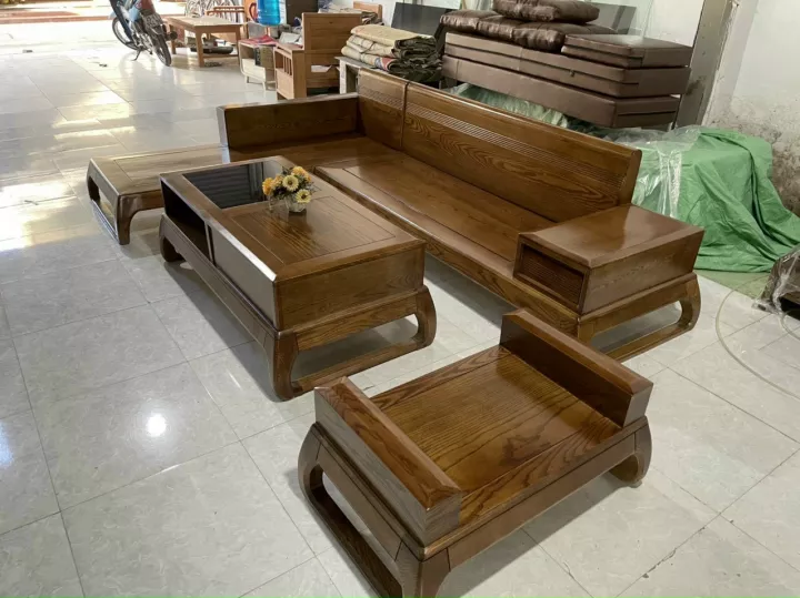 Bộ ghế sofa chân vòng choãi gỗ sồi Nga 