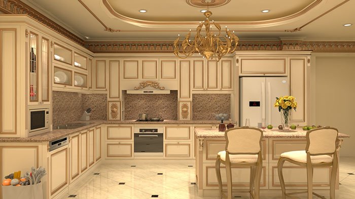 Mẫu phòng bếp cổ điển đẹp dành cho nhà biệt thự