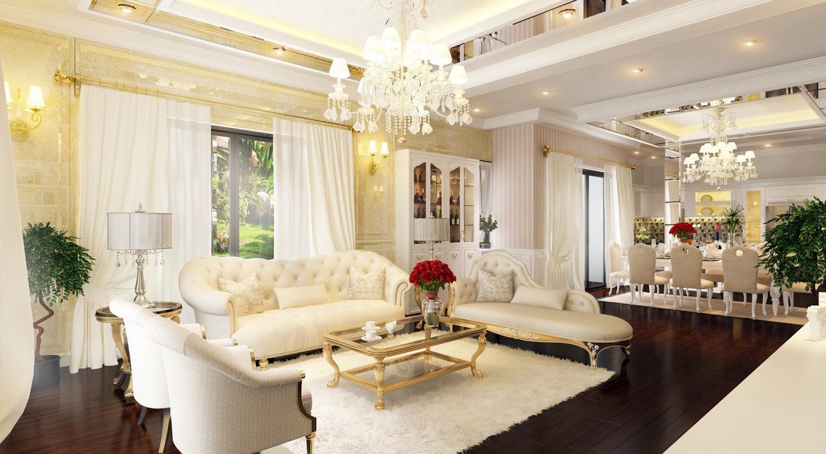 Top 20+ mẫu phòng khách tân cổ điển sang trọng cho biệt thự, căn hộ cao cấp - Mitadoor Đồng Nai