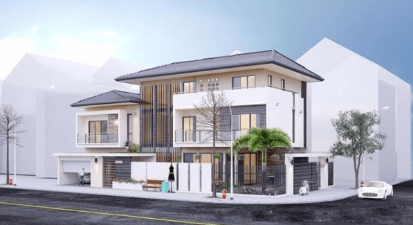 Mẫu thiết kế nhà 2 mặt tiền 2 tầng đẹp