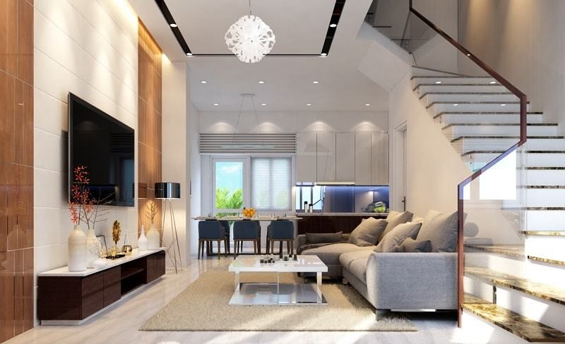 Đón đầu xu hướng với mẫu thiết kế phòng khách nhà ống 4m có cầu thang đẹp xuất sắc 2022