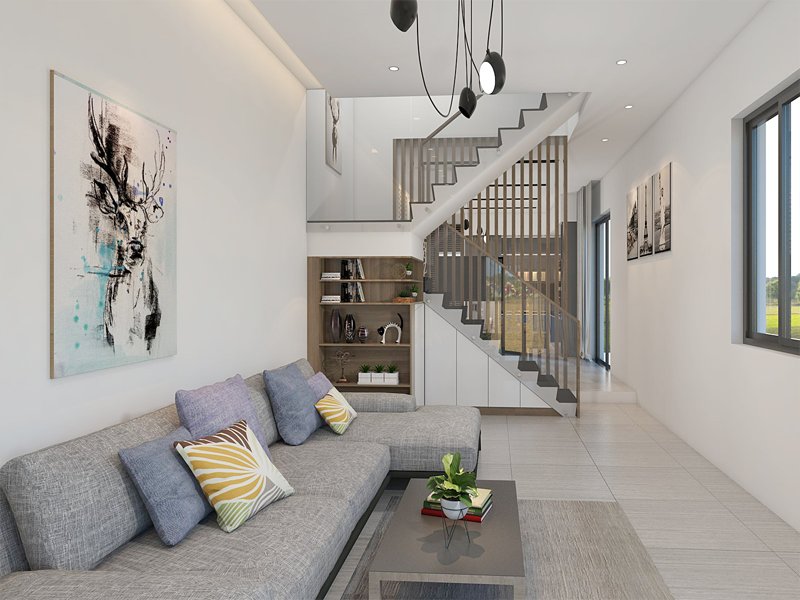 TĐón đầu xu hướng với mẫu thiết kế phòng khách nhà ống 4m có cầu thang đẹp xuất sắc 2022
