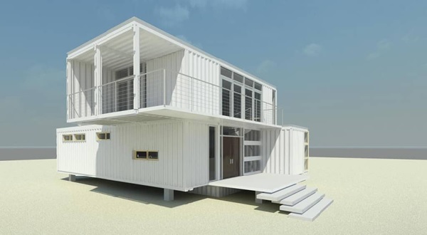Thiết kế nhà 2 tầng bằng container tối giản với màu trắng chủ đạo - thiết kế nhà container 2 tầng