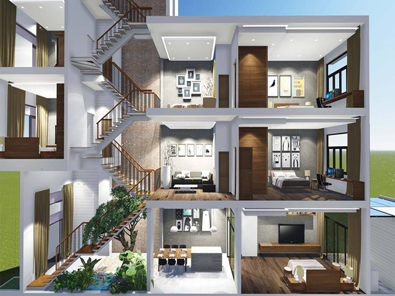 Sự chênh lệch về độ cao khiến tổng thể căn nhà khác biệt hơn so với những thiết kế nhà khác