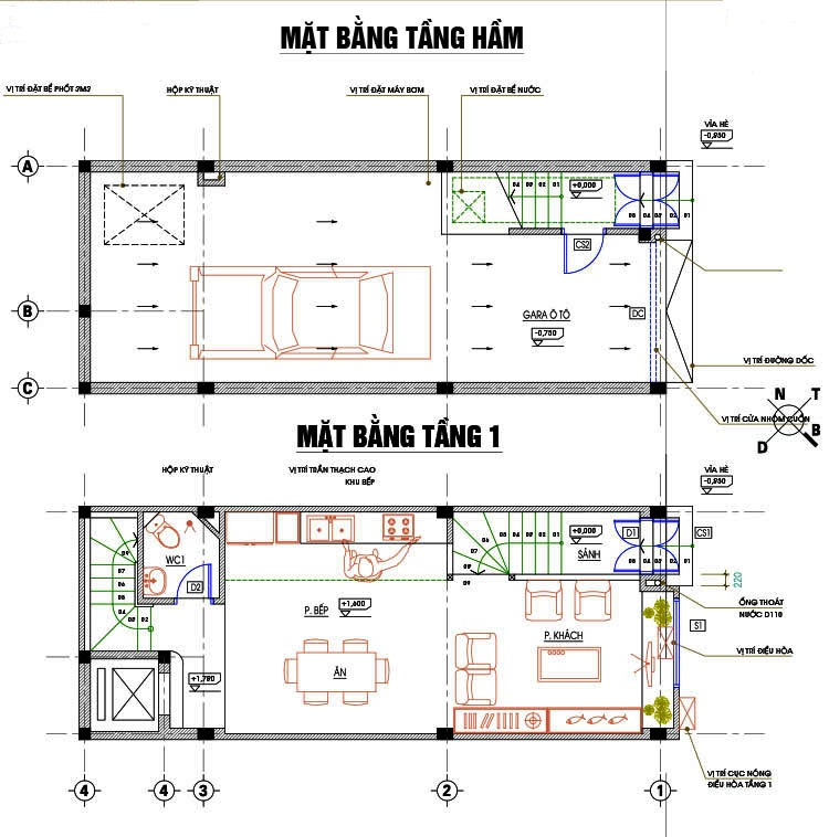 Bản vẽ tầng hầm và tầng 1