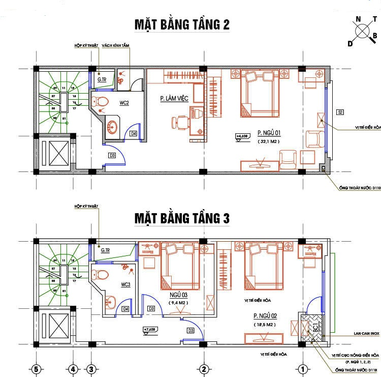 Bản vẽ tầng 2, tầng 3