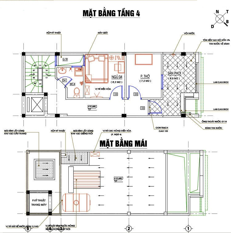 Bản vẽ tầng 4 và phần áp mái