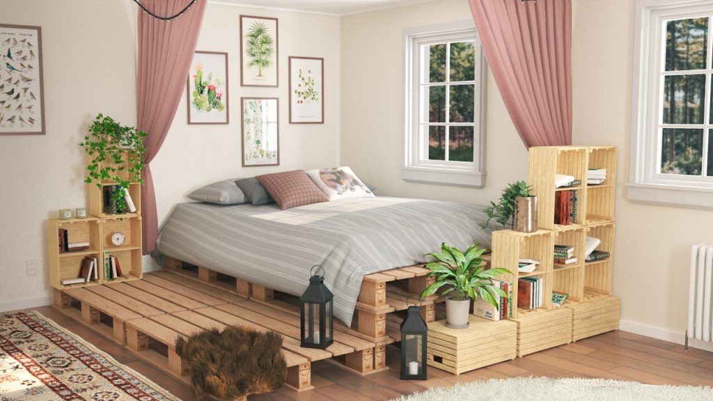 phòng ngủ bằng gỗ pallet