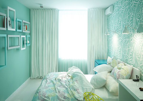phòng ngủ màu xanh ngọc đẹp