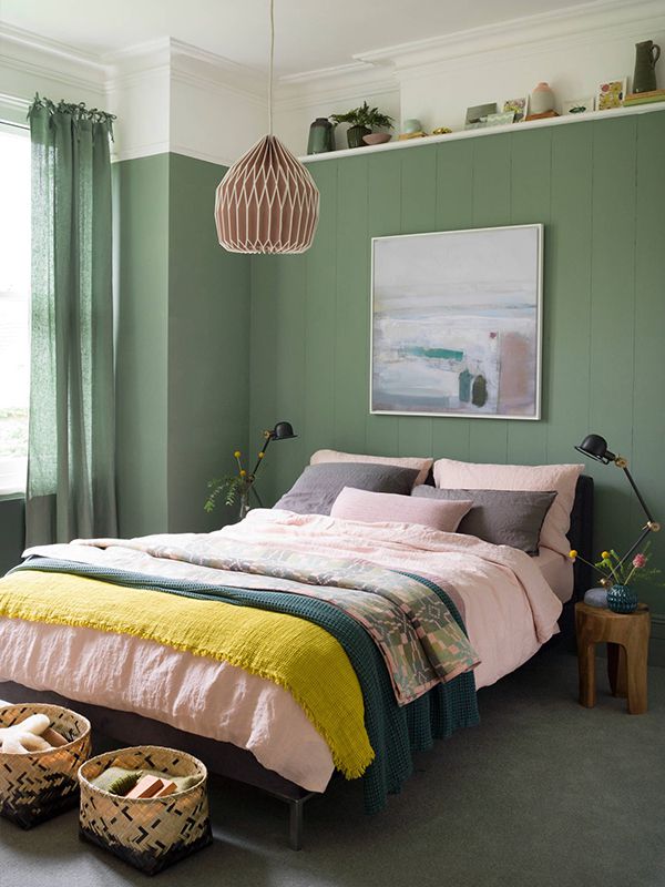 phòng ngủ màu xanh rêu đẹp