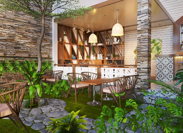 Cafe sân vườn giúp tạo ra không gian độc đáo cho khách hàng tham quan