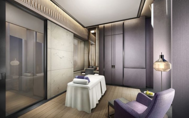 Phòng spa được thiết kế phong cách Hàn Quốc gam màu chủ đạo tím sậm