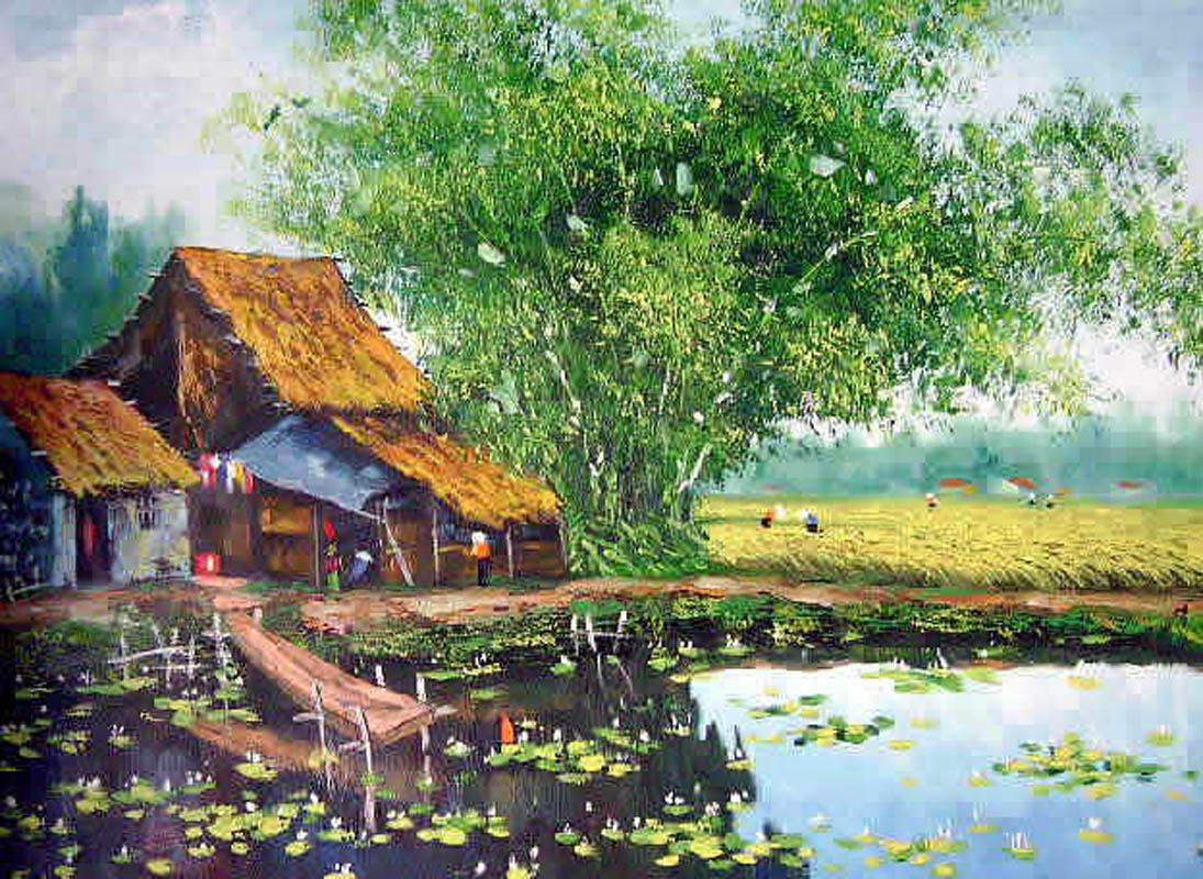 Tranh sơn dầu bình dị của làng quê Việt Nam