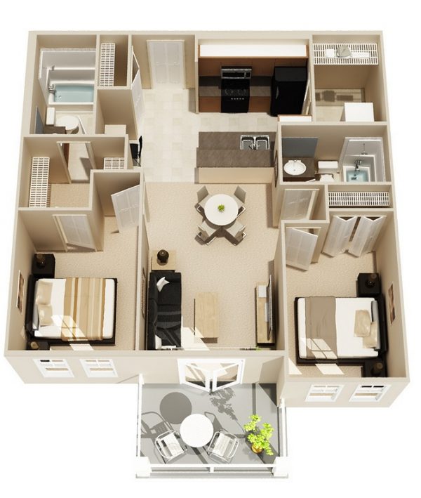 Thiết kế nội thất chung cư 2 phòng ngủ nhẹ nhàng