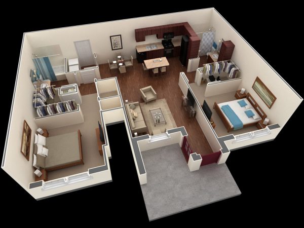 Thiết kế nội thất chung cư 2 phòng ngủ đầy đủ tiện nghi