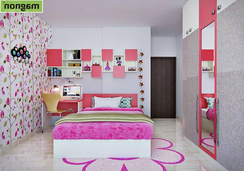 cách trang trí phòng ngủ màu hồng cho nữ