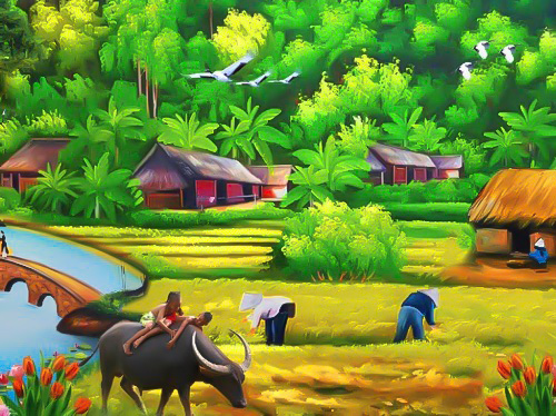 Tranh vải lụa đồng quê - Thế giới tranh Việt Nam