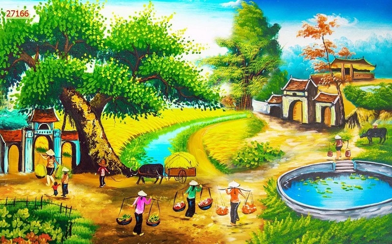 Tranh sơn dầu đồng quê – Tái hiện phong cảnh quê hương Việt Nam xưa