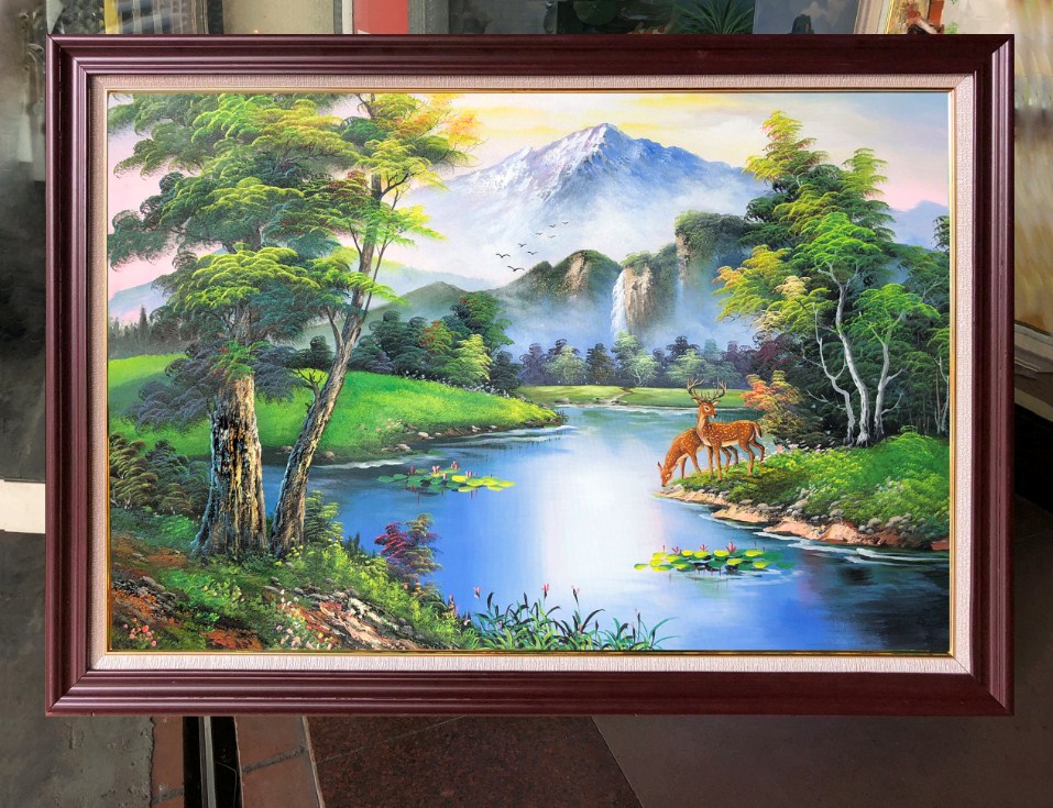 Tranh sơn dầu vẽ nai rừng thiên nhiên TSD 621 - 500 mẫu tranh treo phòng khách đẹp, sang trọng & hiện đại