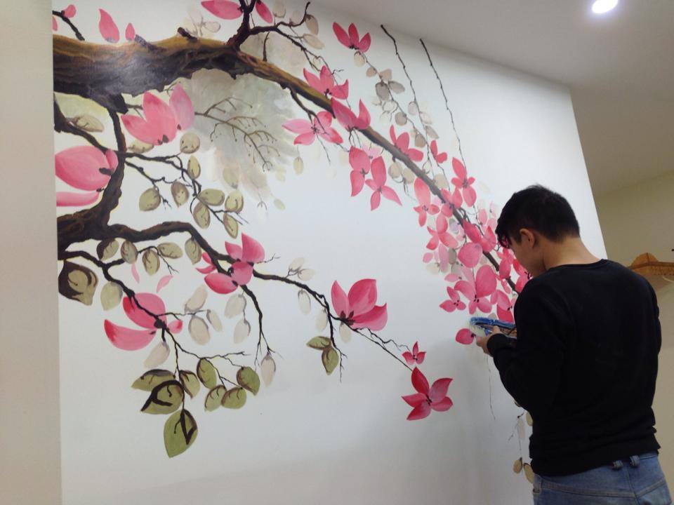 Tranh tường hoa đào tết - ý tưởng trang trí ấn tượng - Công ty TNHH MỸ THUẬT MAGIC GALAXY