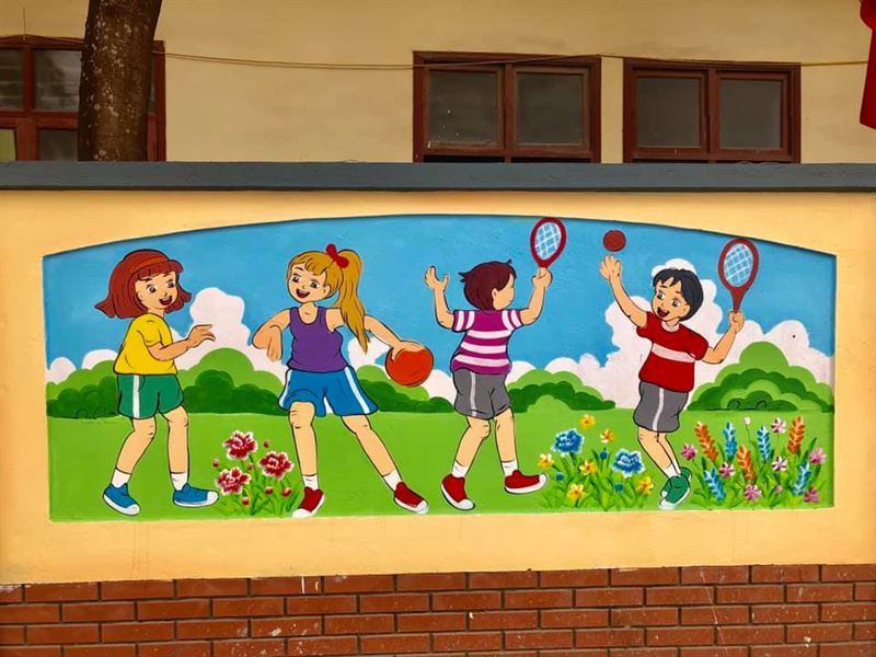 vẽ tranh tường cổng trường tiểu học đẹp