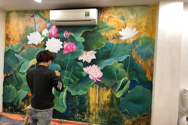 Vẽ tranh tường hoa sen - Vẽ tranh tường nghệ thuật