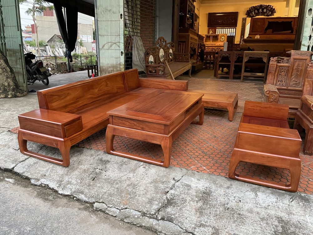 Bộ bàn ghế sofa gỗ gõ đỏ hiện đại chân cong | Đồ Gỗ Nguyễn Vinh